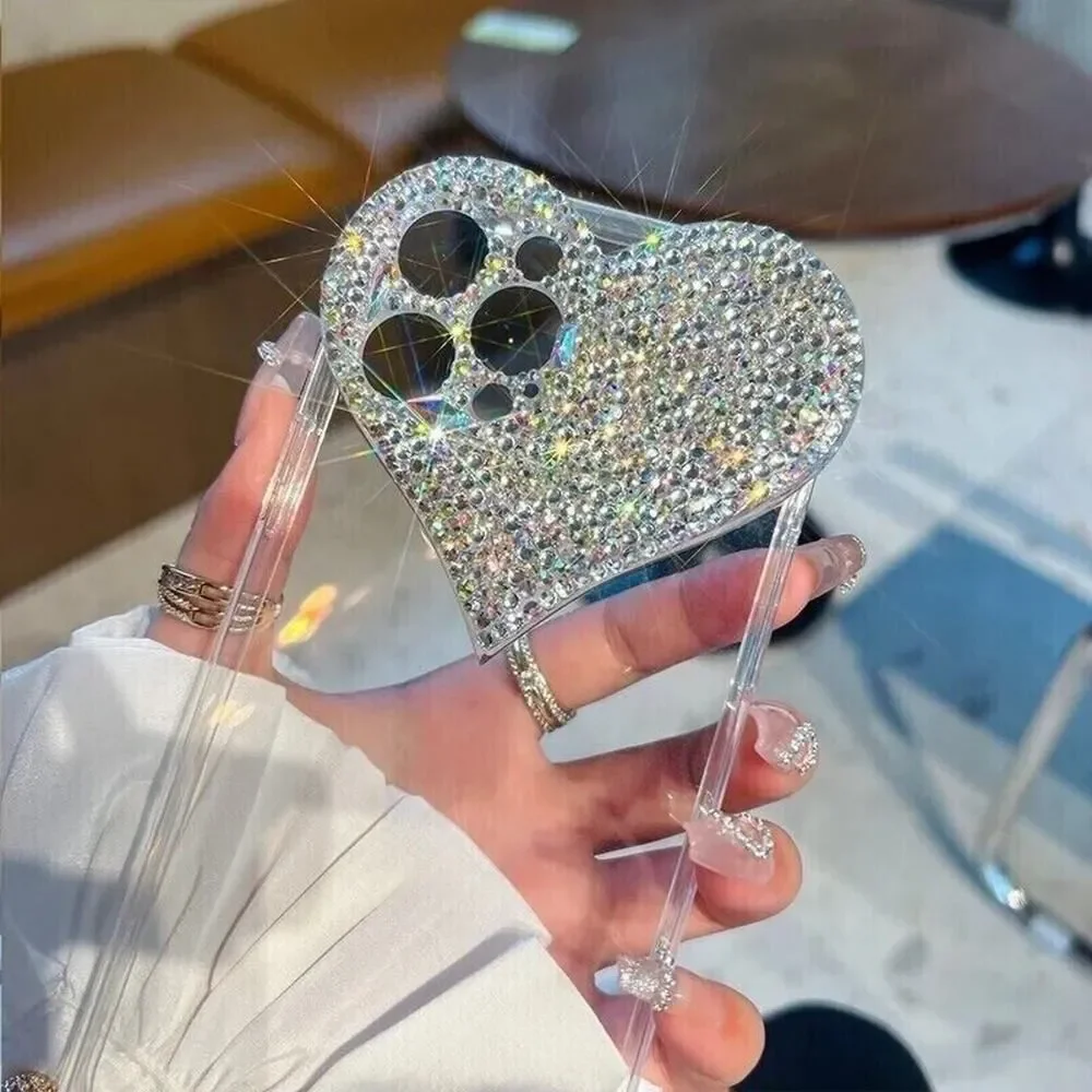 iPhone 13 Pro Los Angeles Boutique Clear Heart Rhinestone Luxury Crystal Case